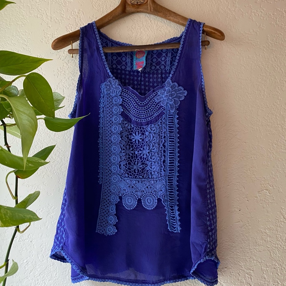 Johnny Was Blueberry Embroidered Lace Tank Top L